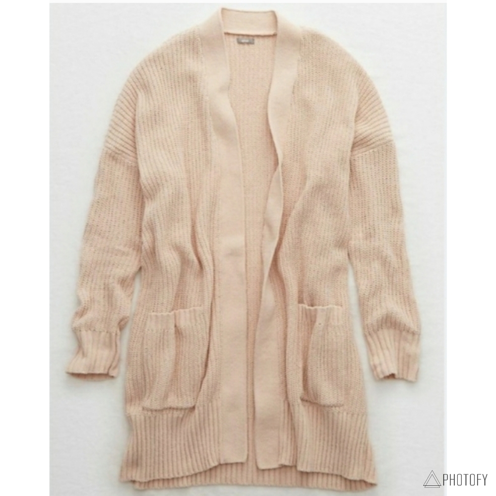NWT Women's Aerie Soft & Cozy Blush Pink Pinkmas Chenille Open Cardigan Sweater